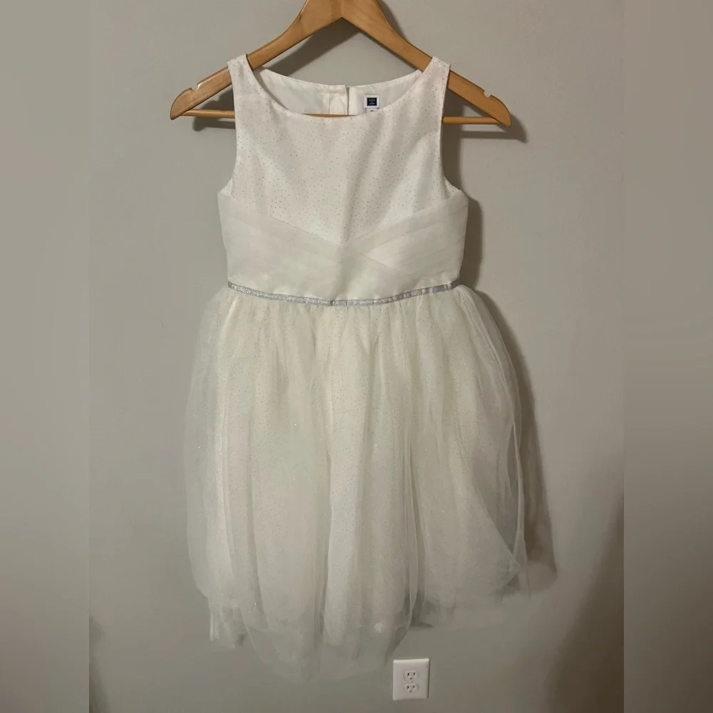 Janie and Jack 12 Ivory White Pleated Shimmer Tulle Starry Night Formal Dress